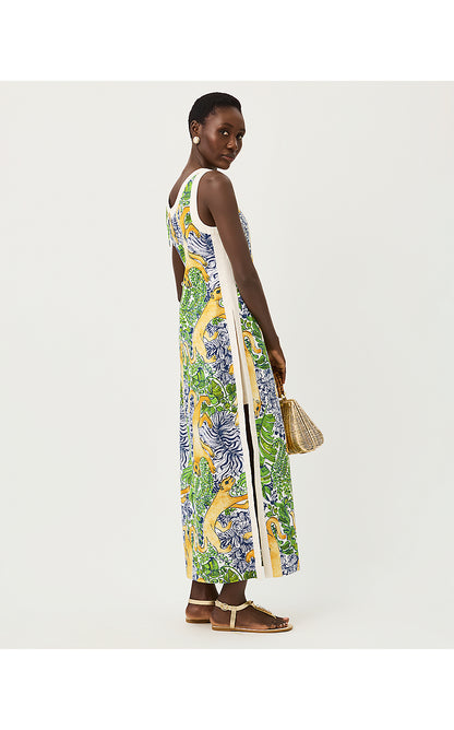 ELEANORA MAXI SHIFT ROMPER, MULTI PALM PROWL ENGINEERED ROMPER