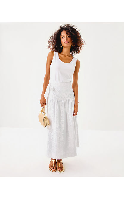 CORINA MIDI SKIRT, RESORT WHITE CATCHIN RAYS OVERPRINT