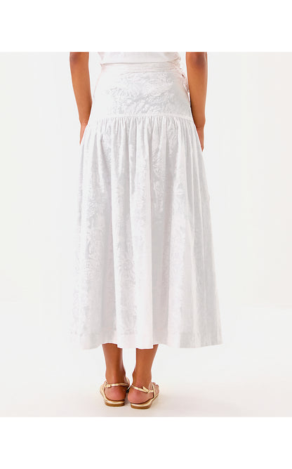 CORINA MIDI SKIRT, RESORT WHITE CATCHIN RAYS OVERPRINT