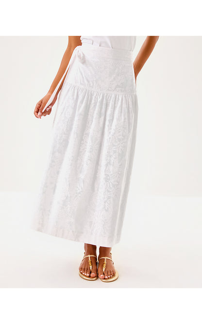 CORINA MIDI SKIRT, RESORT WHITE CATCHIN RAYS OVERPRINT