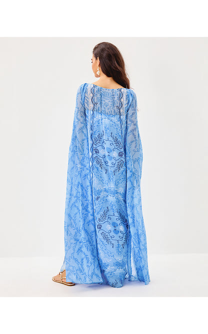 KINGSTON SILK MAXI CAFTAN, JACARANDA BLUE KNOTTY AND NICE ENGINEERED WOVEN MAXI