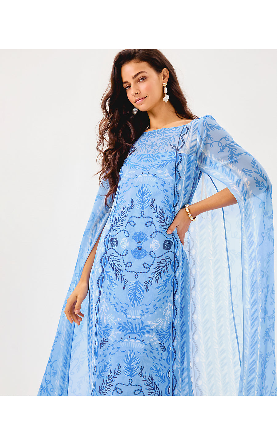 KINGSTON SILK MAXI CAFTAN, JACARANDA BLUE KNOTTY AND NICE ENGINEERED WOVEN MAXI