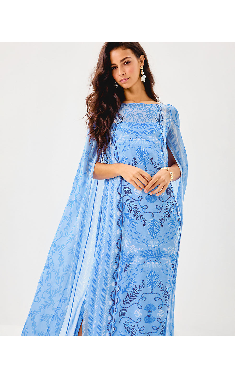 KINGSTON SILK MAXI CAFTAN, JACARANDA BLUE KNOTTY AND NICE ENGINEERED WOVEN MAXI