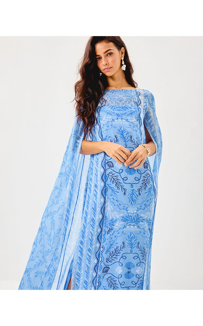 KINGSTON SILK MAXI CAFTAN, JACARANDA BLUE KNOTTY AND NICE ENGINEERED WOVEN MAXI