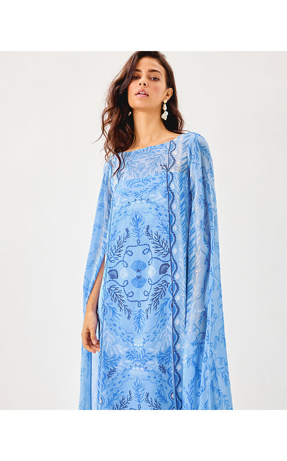 KINGSTON SILK MAXI CAFTAN, JACARANDA BLUE KNOTTY AND NICE ENGINEERED WOVEN MAXI