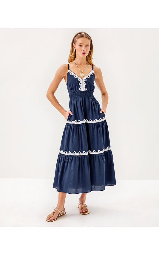 ZANNA COTTON MIDI DRESS, SAPPHIRE POOL
