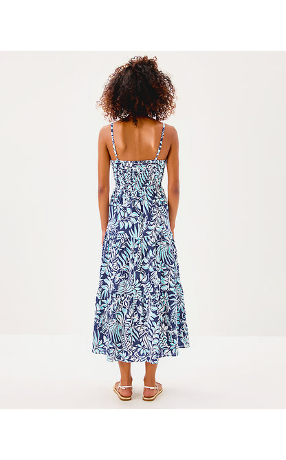 ZANNA COTTON MIDI DRESS, SAPPHIRE POOL SUMMER SHORELINES