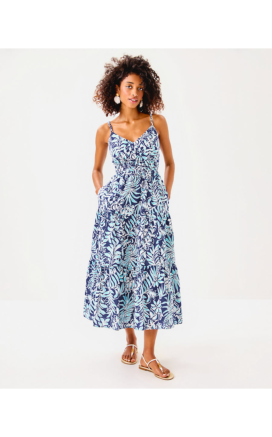 ZANNA COTTON MIDI DRESS, SAPPHIRE POOL SUMMER SHORELINES