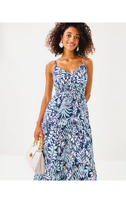 ZANNA COTTON MIDI DRESS, SAPPHIRE POOL SUMMER SHORELINES