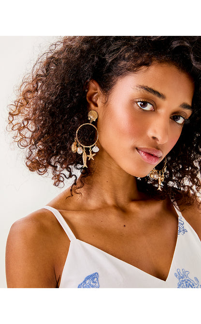 SUMMER SERENADE CHARM HOOP EARRINGS, GOLD METALLIC