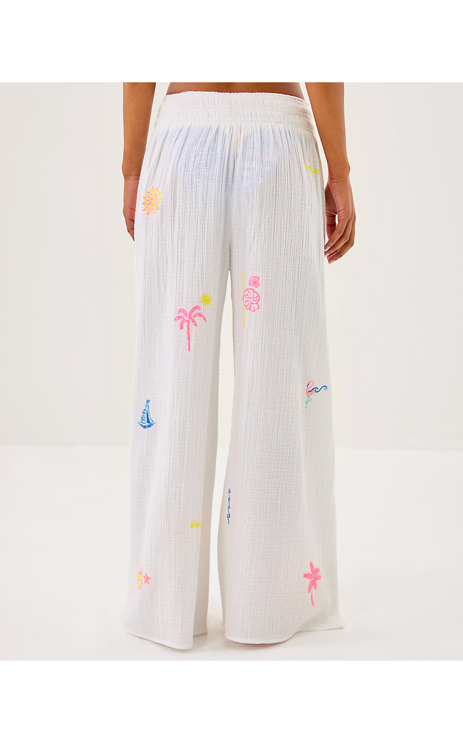 ENZO EMBROIDERED PANT COVERUP, RESORT WHITE BEACHCOMBER EMBROIDERY