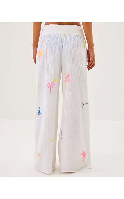 ENZO EMBROIDERED PANT COVERUP, RESORT WHITE BEACHCOMBER EMBROIDERY