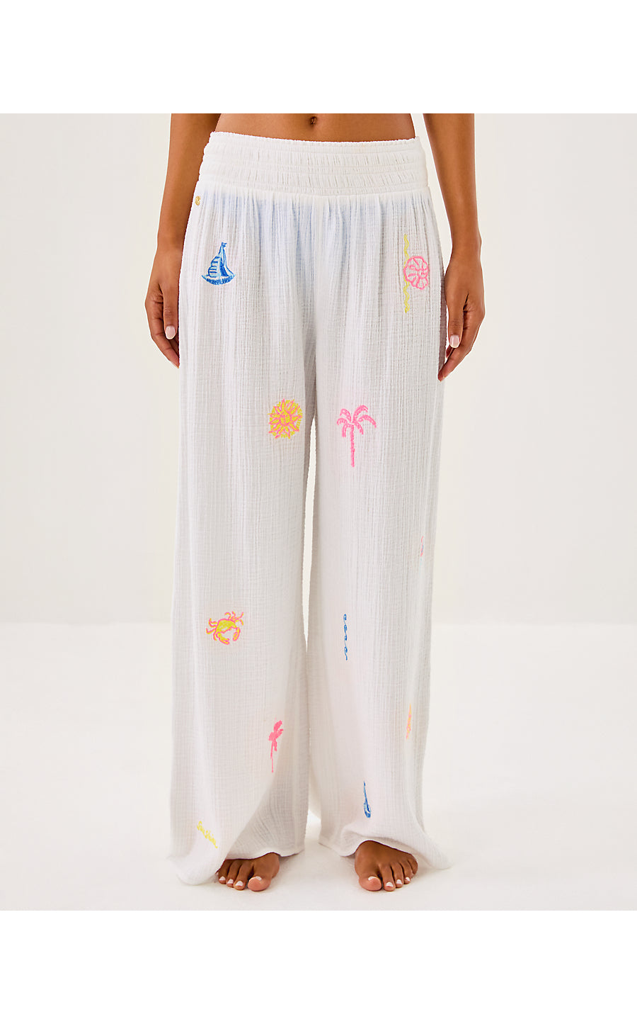 ENZO EMBROIDERED PANT COVERUP, RESORT WHITE BEACHCOMBER EMBROIDERY