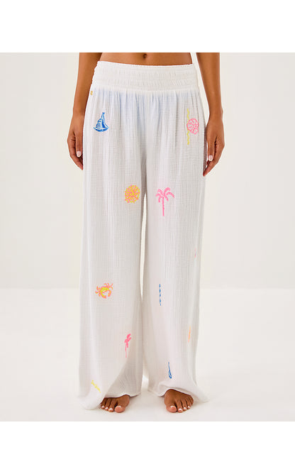 ENZO EMBROIDERED PANT COVERUP, RESORT WHITE BEACHCOMBER EMBROIDERY