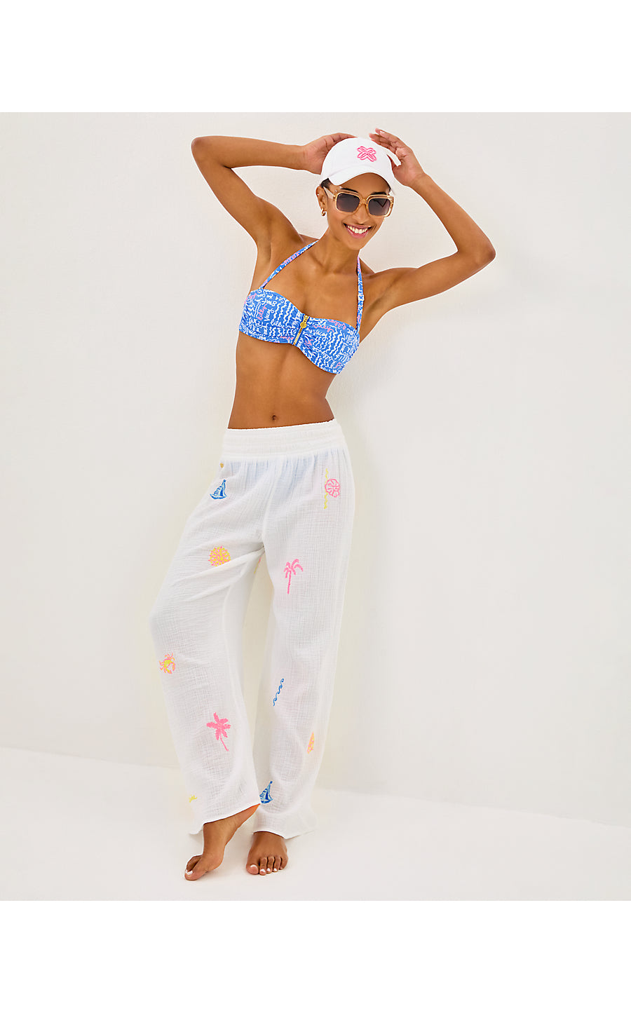 ENZO EMBROIDERED PANT COVERUP, RESORT WHITE BEACHCOMBER EMBROIDERY