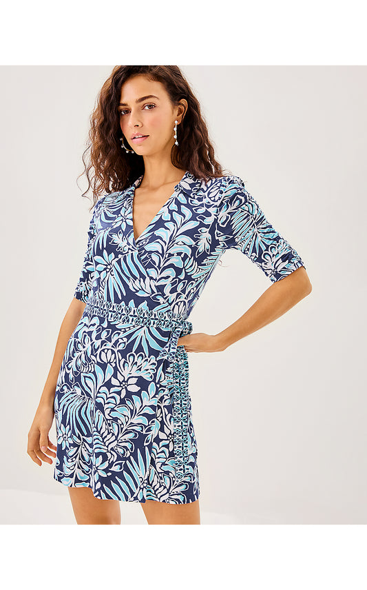 IBBY SKIRTED ROMPER, SAPPHIRE POOL SUMMER SHORELINES ENGINEERED ROMPER