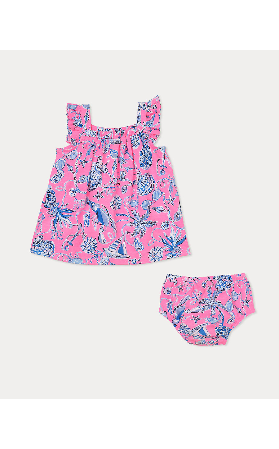PLUMERIA INFANT DRESS, ROUSSEAU PINK BAREFOOT BEACHCOMBERS