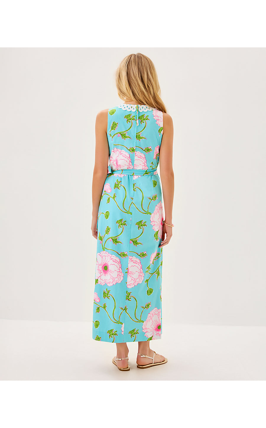 FRESIA STRETCH MAXI SHIFT, FRESH WATER BLUE BURSTING BLOOMS ENGINEERED WOVEN DRESS