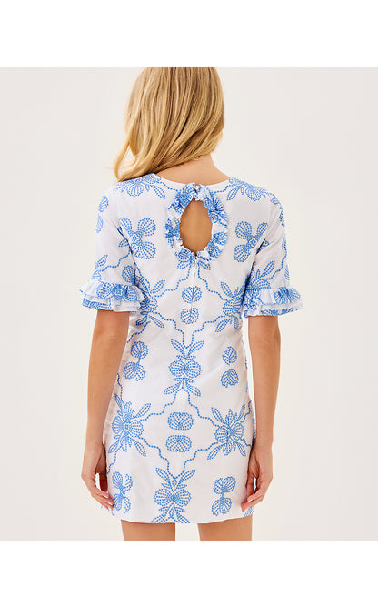 FIESTA DRESS, SUNWASHED BLUE AL FRESCO DOT EMBROIDERY