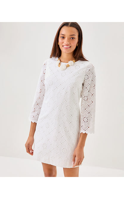 RICHIE 3/4 SLEEVE SHIFT, RESORT WHITE BEACH HAVEN EYELET