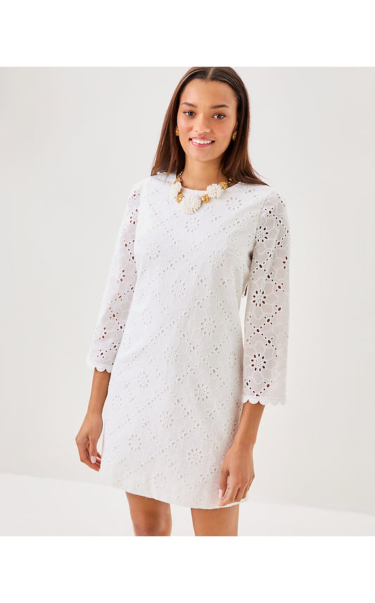 RICHIE 3/4 SLEEVE SHIFT, RESORT WHITE BEACH HAVEN EYELET