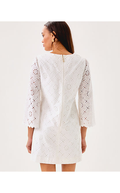 RICHIE 3/4 SLEEVE SHIFT, RESORT WHITE BEACH HAVEN EYELET