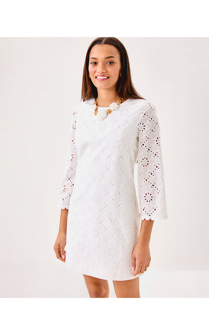 RICHIE 3/4 SLEEVE SHIFT, RESORT WHITE BEACH HAVEN EYELET