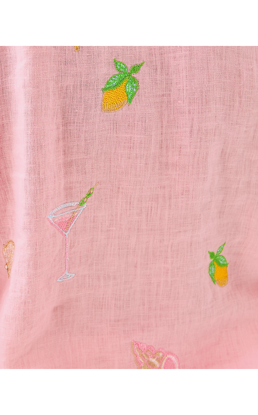 SEA VIEW BUTTON DOWN, CONCH SHELL PINK HAPPY HOUR EMBROIDERY