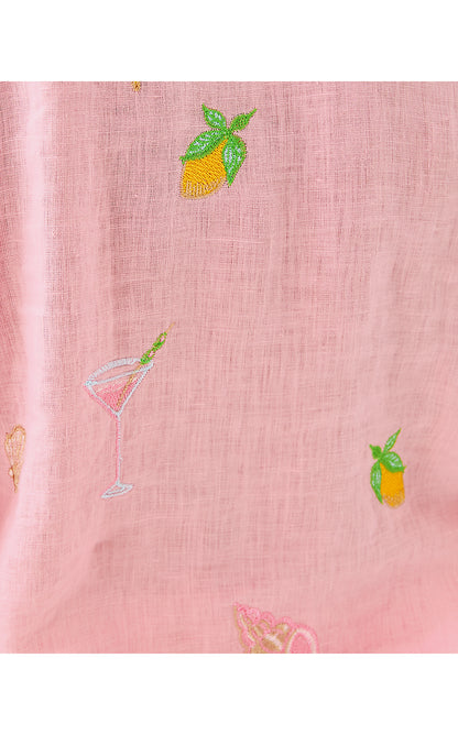 SEA VIEW BUTTON DOWN, CONCH SHELL PINK HAPPY HOUR EMBROIDERY
