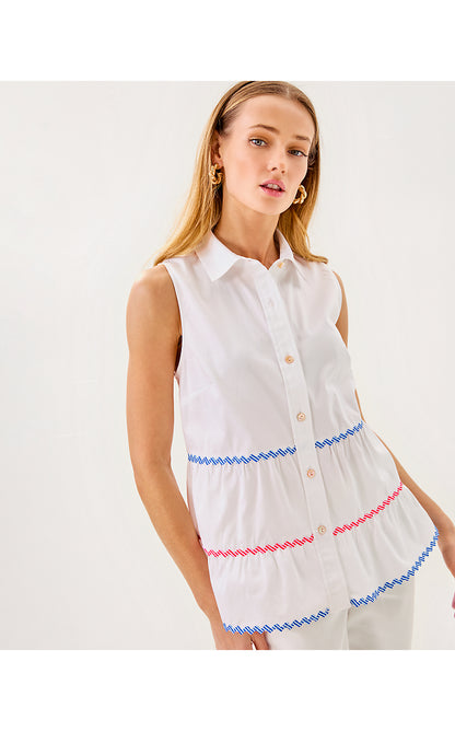 BREAH SLEEVELESS BUTTON DOWN, RESORT WHITE