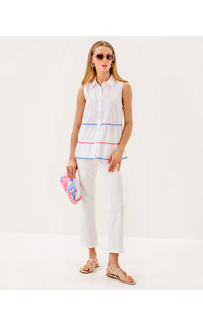 BREAH SLEEVELESS BUTTON DOWN, RESORT WHITE