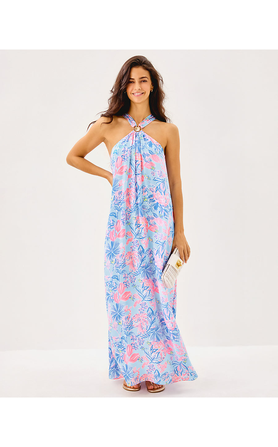 CLAIRABEL SILK MAXI DRESS, MULTI ELEPHANT SPLASH