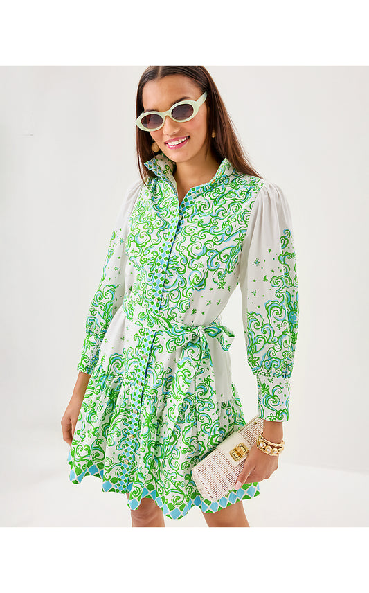 DRENA DRESS, RESORT WHITE SOL MATES ENGINEERED DRESS