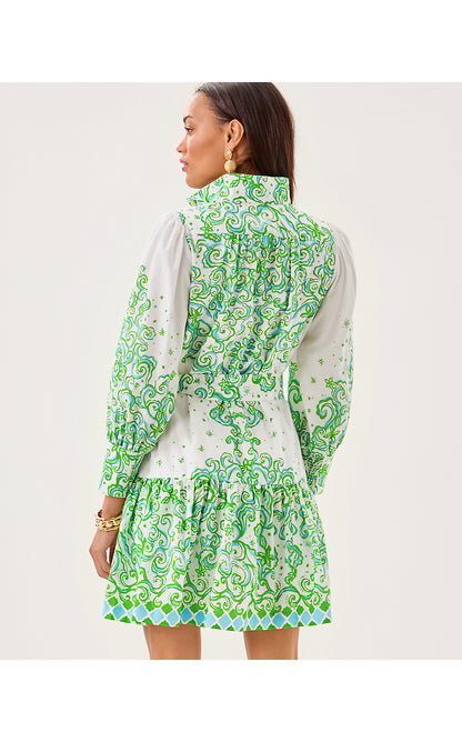 DRENA DRESS, RESORT WHITE SOL MATES ENGINEERED DRESS