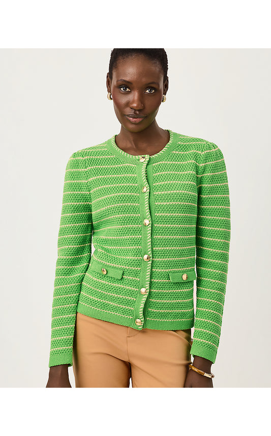 MAYSEN CARDIGAN, CHATEAU GREEN BEACHY STRIPE