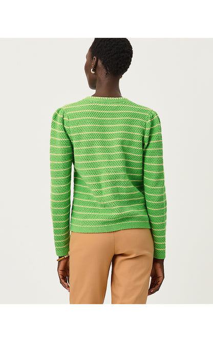 MAYSEN CARDIGAN, CHATEAU GREEN BEACHY STRIPE