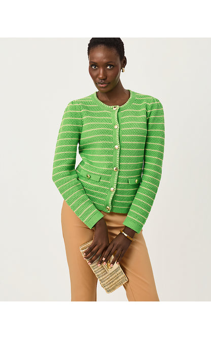 MAYSEN CARDIGAN, CHATEAU GREEN BEACHY STRIPE