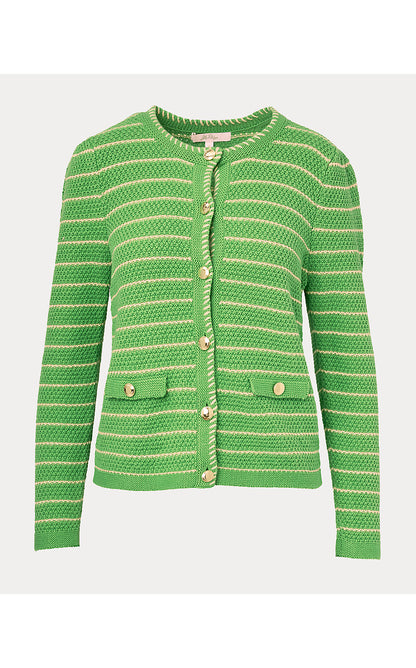 MAYSEN CARDIGAN, CHATEAU GREEN BEACHY STRIPE