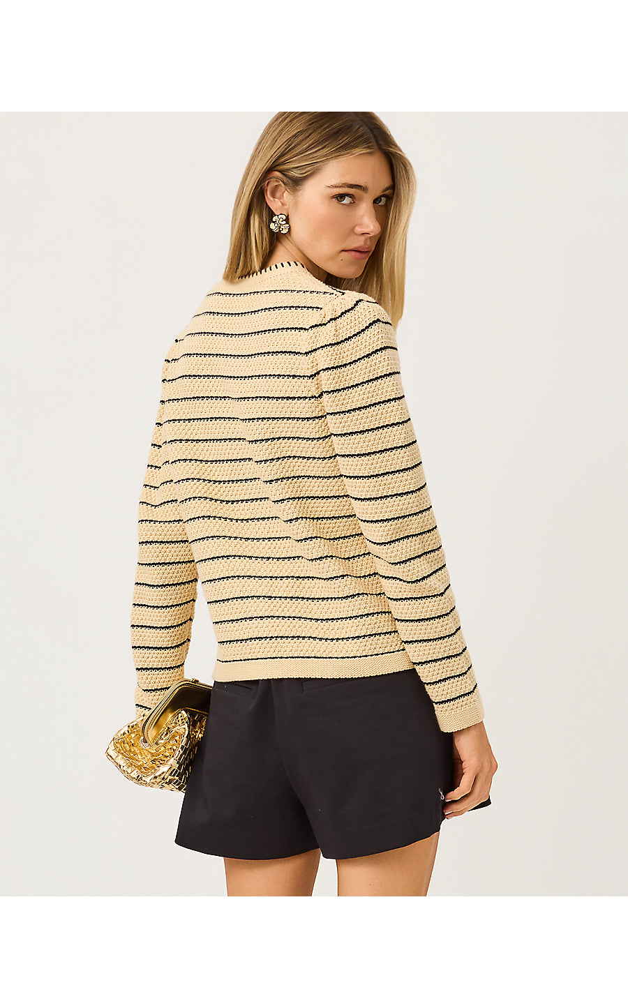 MAYSEN CARDIGAN, HEATHERED WICKER TAN BEACHY STRIPE