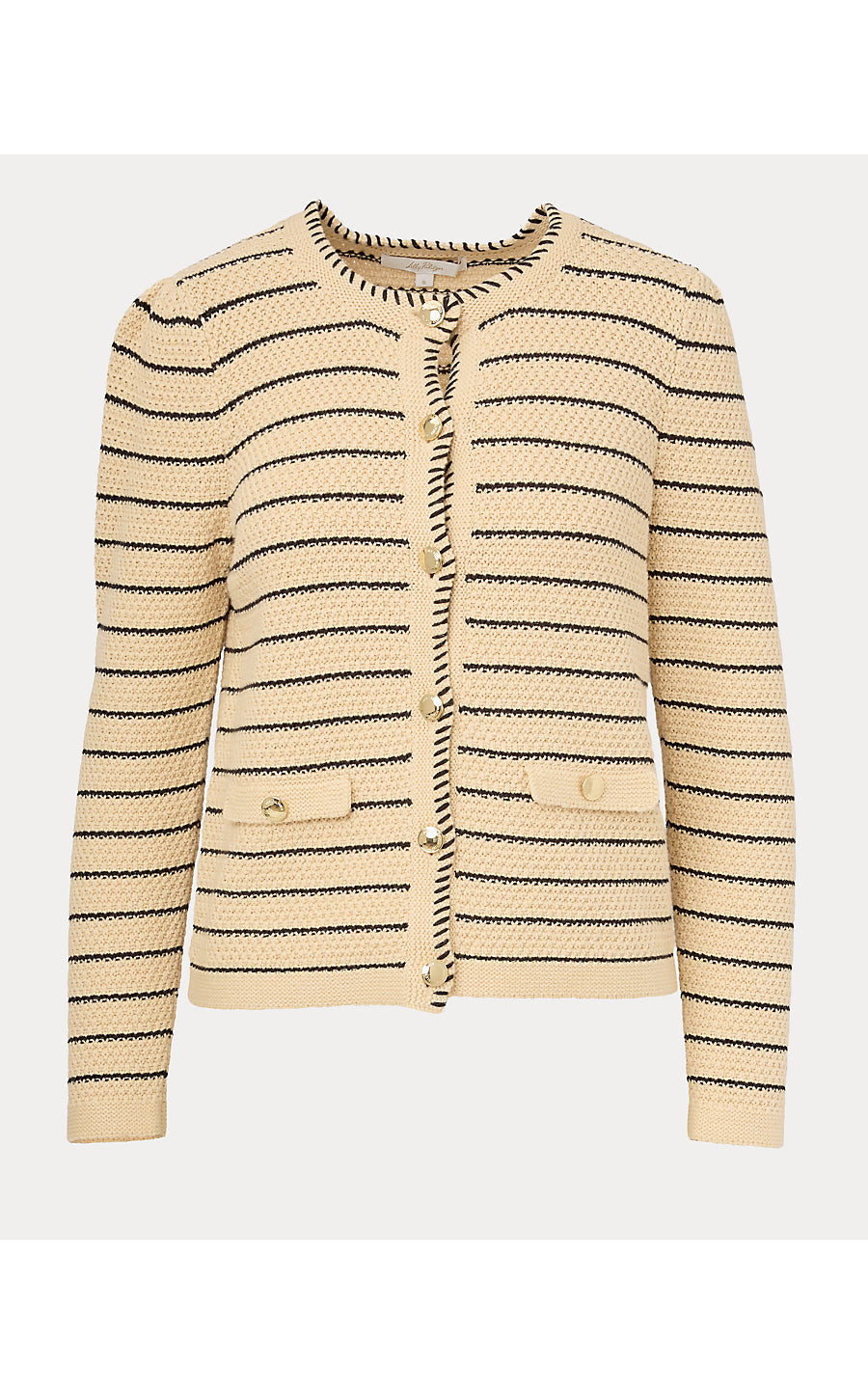 MAYSEN CARDIGAN, HEATHERED WICKER TAN BEACHY STRIPE