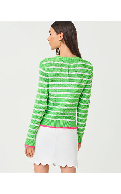JOVIENNE SWEATER, JACKFRUIT GREEN SHINE BRIGHT STRIPE