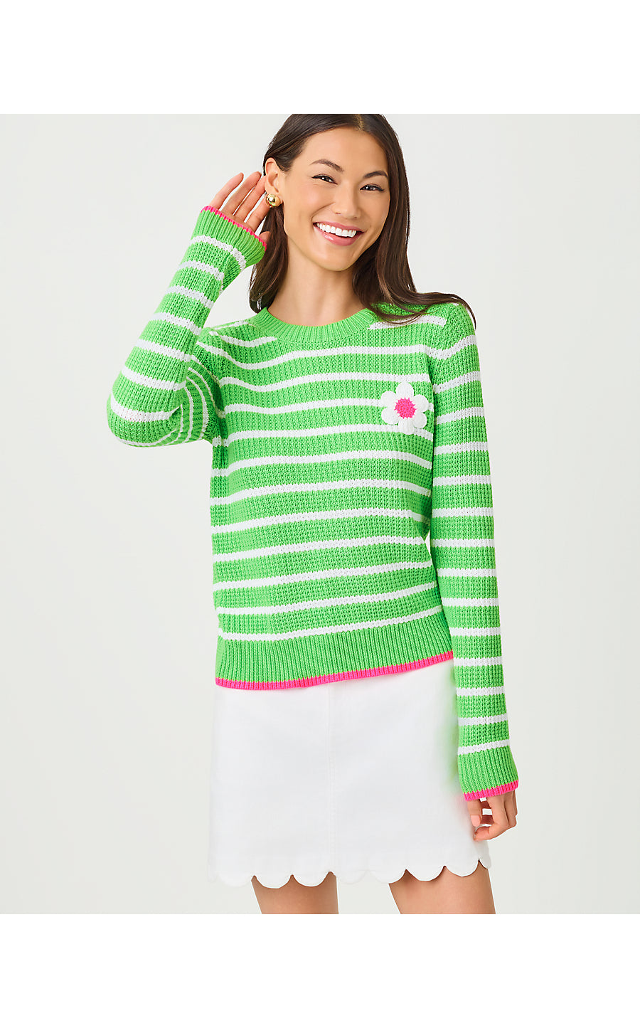 JOVIENNE SWEATER, JACKFRUIT GREEN SHINE BRIGHT STRIPE