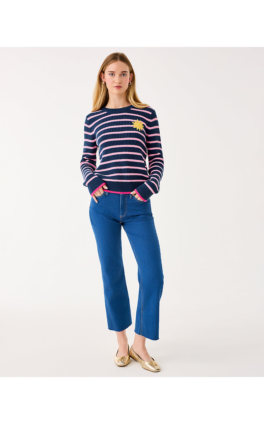 JOVIENNE SWEATER, LOW TIDE NAVY SHINE BRIGHT STRIPE