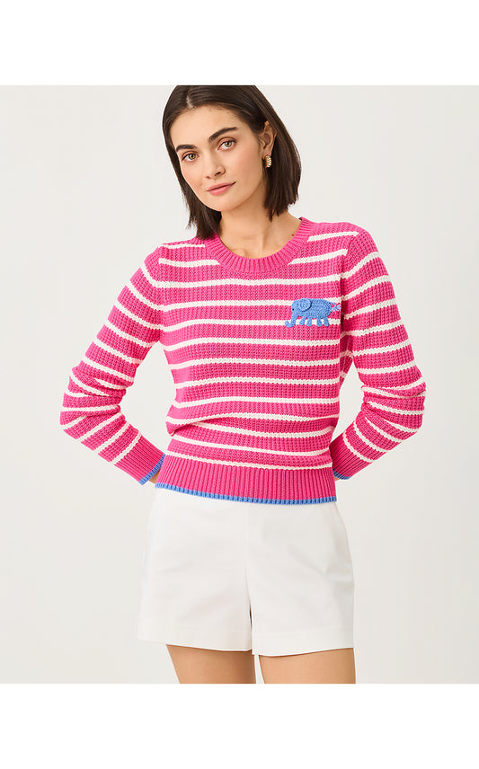 JOVIENNE SWEATER, PINK ASTER SHINE BRIGHT STRIPE