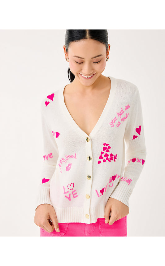 TIPPERY CARDIGAN, COCONUT VALENTINES DAY EMBROIDERY