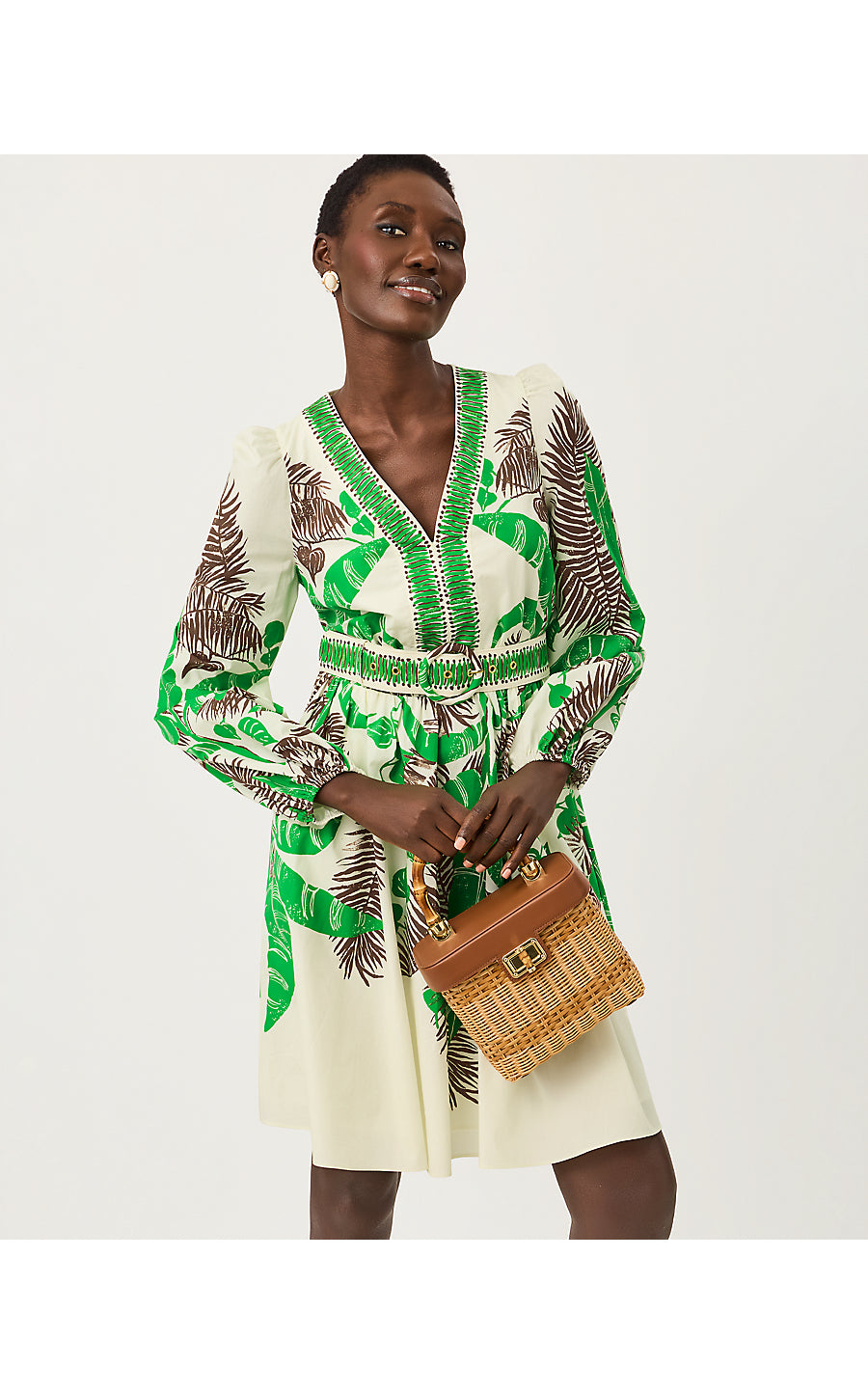 CHYANNA DRESS, VANILLA SPICE HIDE AND LEAF ENGINEERED WOVEN DRESS
