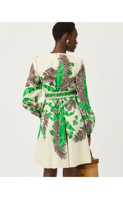 CHYANNA DRESS, VANILLA SPICE HIDE AND LEAF ENGINEERED WOVEN DRESS