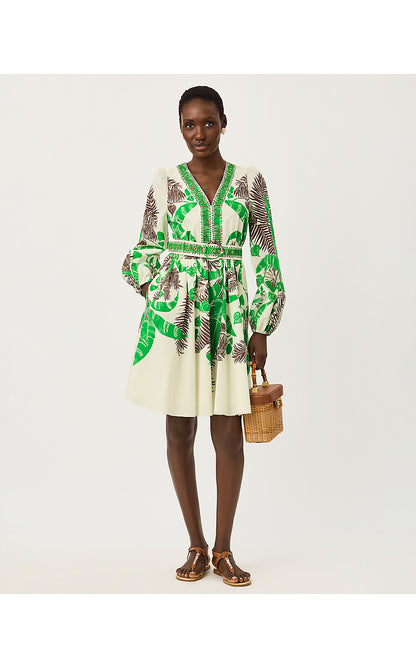CHYANNA DRESS, VANILLA SPICE HIDE AND LEAF ENGINEERED WOVEN DRESS
