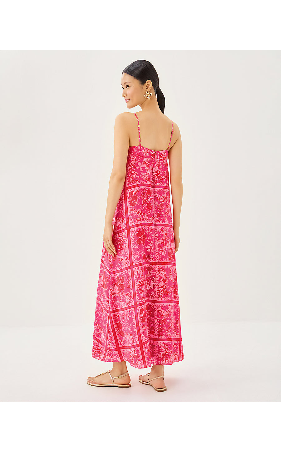JESSLYN SILK MAXI SLIP DRESS, SUN SHELL PINK BIG PARTY ENGINEERED WOVEN MAXI