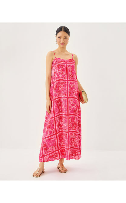 JESSLYN SILK MAXI SLIP DRESS, SUN SHELL PINK BIG PARTY ENGINEERED WOVEN MAXI
